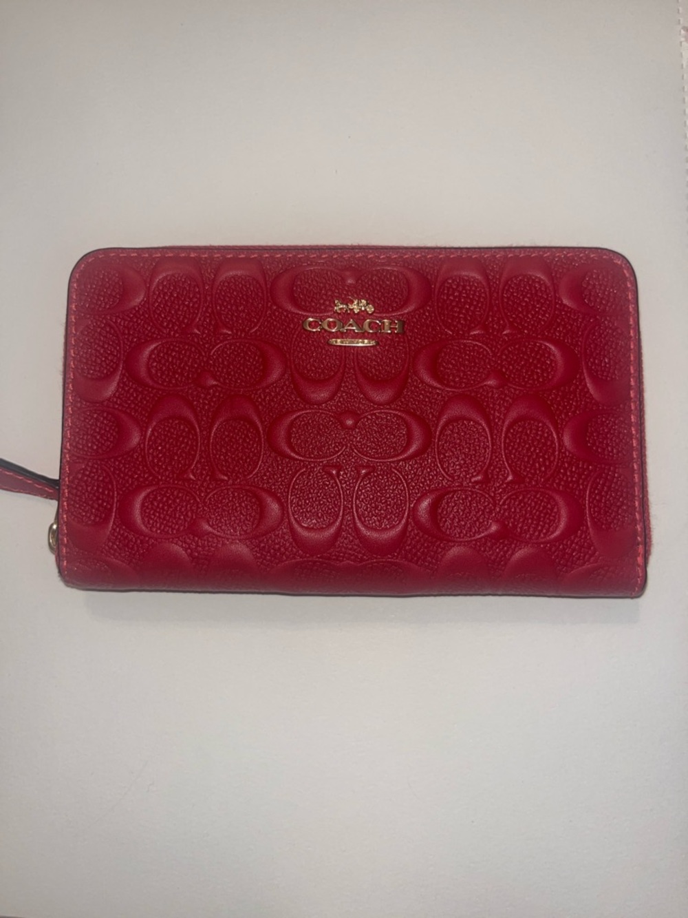 Coach Embossed Signature Zip Wallet - Red